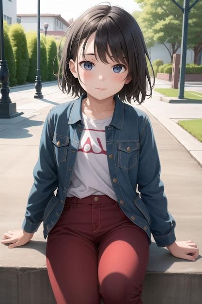 Premium Ai Image Anime Girl Sitting On The Sidewalk