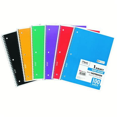 Mead Spiral Notebook 1 Subject Wide Ruled 100 Sheets Assorted