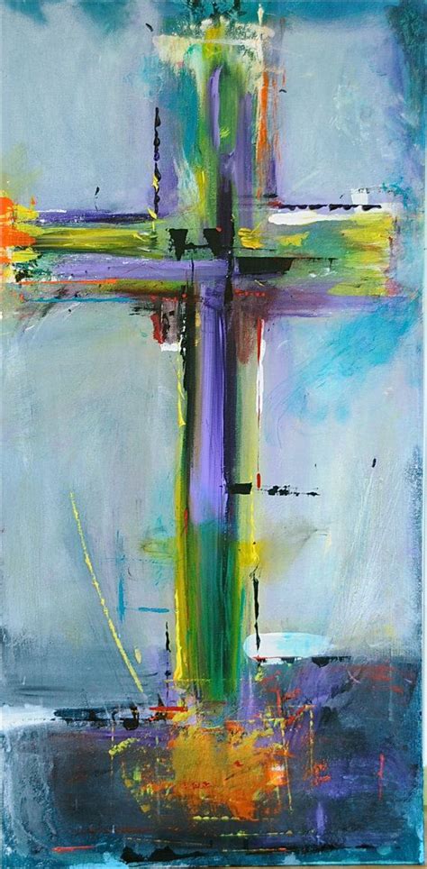 Cross On Blue Original Abstract Acryllic Painting On Canvas With