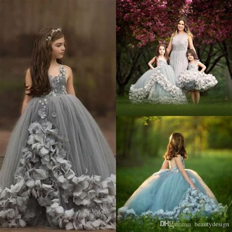 Ruffles Ball Gown Flower Girls Dresses Formal Arabic Dubai Style Hand Made Flowers Princess