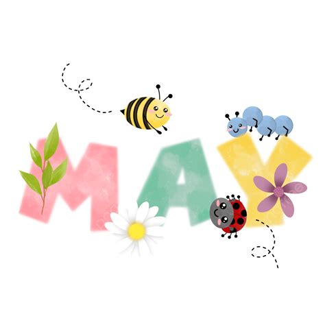 May Words Clipart Transparent Png Hd Watercolor Bee Flower Decoration