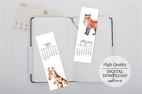 2022 Bookmark Calendar Animal Art Calendar 2022 Printable Etsy