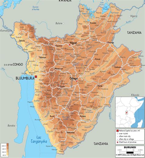 Burundi Physical Map • Mappery