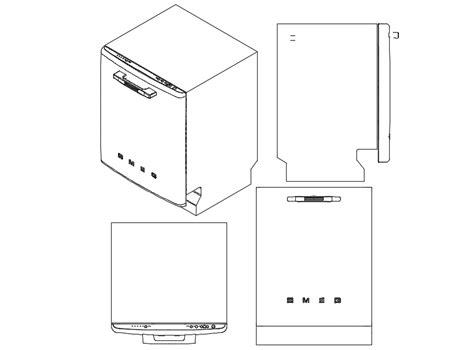 Isometric View Of Washing Machine With Plan Elevation And Side View Dwg