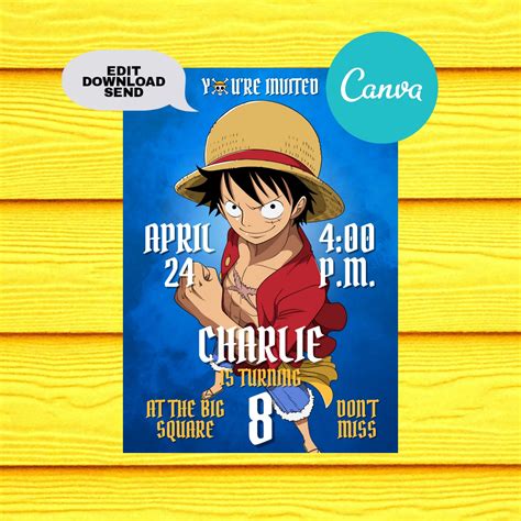 One Piece Luffy Birthday Invitationdigital Downloadprint At Etsy Canada