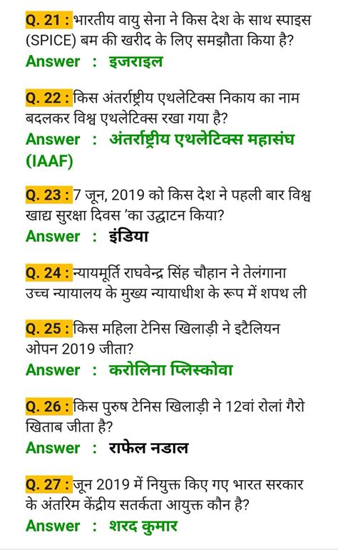 हिन्दी Current Affairs General Knowledge Questions And Answers जून 2019