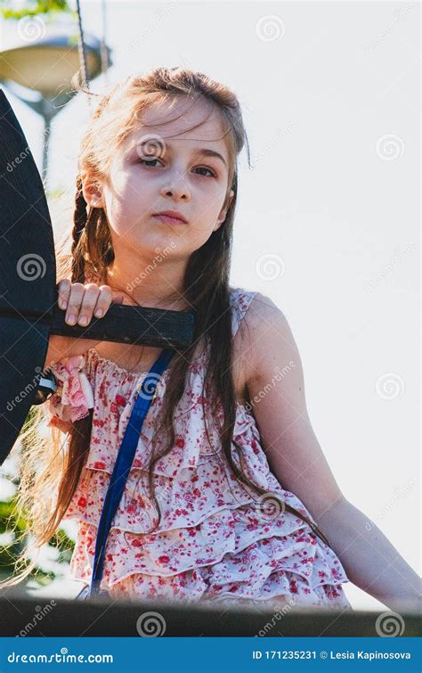 Portrait Of A Cute Little Girl Nine Years Old 9 Years Old Girl And