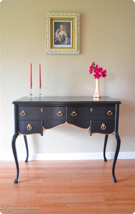 Gorgeous black & gold vintage chest of drawers / upcycled. Black and Gold Desk