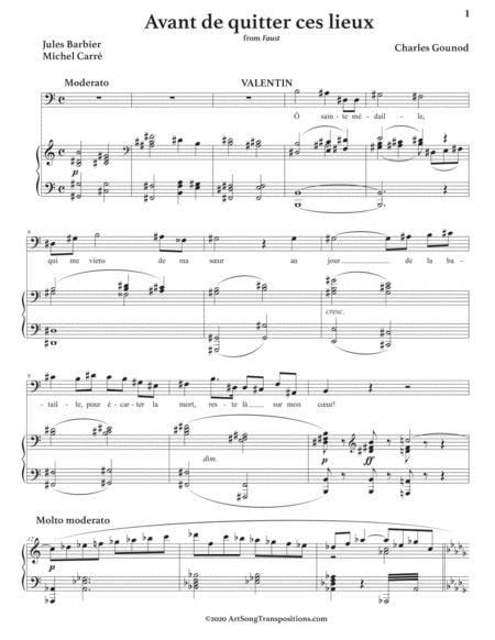 GOUNOD Avant De Quitter Ces Lieux Transposed To D Flat Major By Charles Francois Gounod