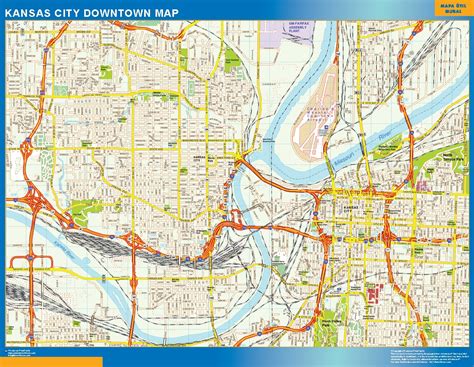 Kansas City Downtown Wall Map Wall Maps Of Countries Of The World