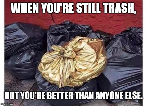 Trash But Better Than Anyone Else Gold Trash Bag Know Your Meme