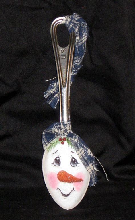 Snowman Vintage Military Spoon Hand Painted Spoon Ornaments