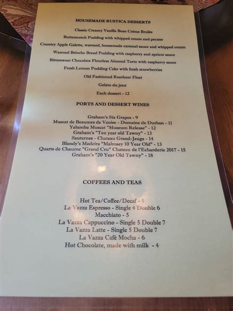 Menu at Café Rustica restaurant, Carmel Valley