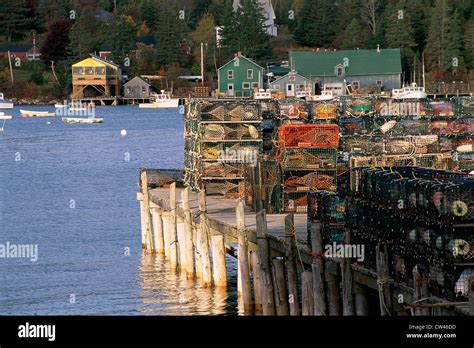 Maine Fishing Village Stock Photo Alamy
