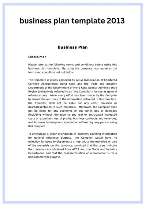 The Business Plan Template Is Shown In Blue