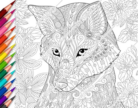 Coloring Pages For Adults Fox Wild Fox Adult Coloring Etsy