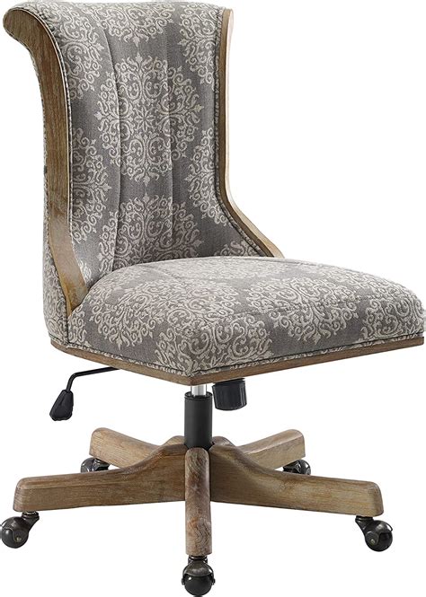 Benjara Jacquard Fabric Upholstered Swivel Office Chair