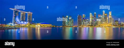Panorama View Of Singapore Bay And Skyline At Night Stock Photo Alamy
