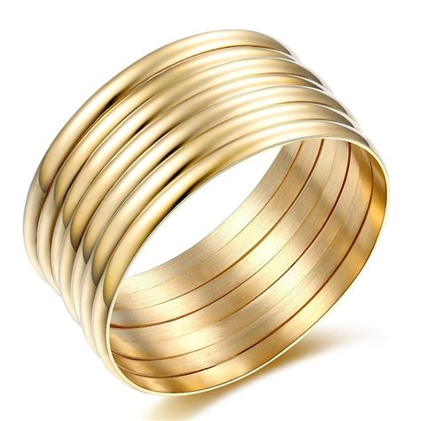 High Polish Set Of 7 Stacked Gold Bangle Bracelets For Women 14k Ebay