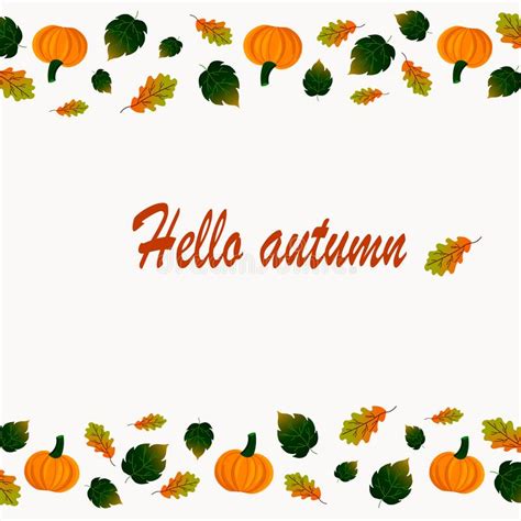 Autumn Leaves And Pumpkins Postcard Banner Template Stock Vector