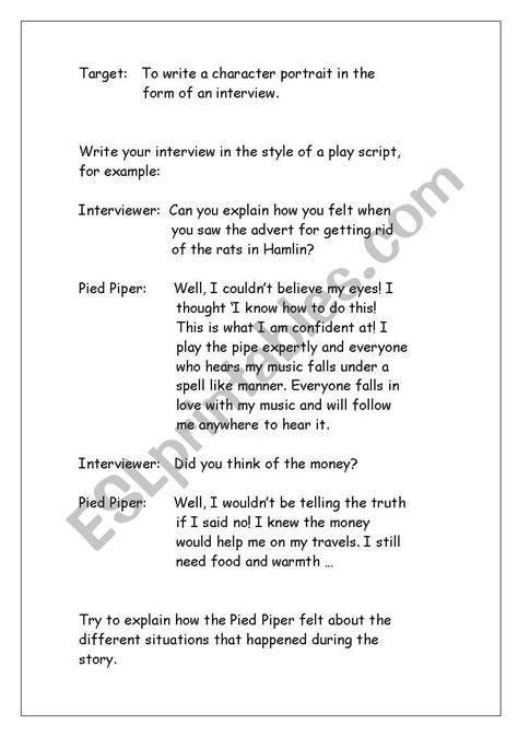 English Worksheets Pied Piper Interview