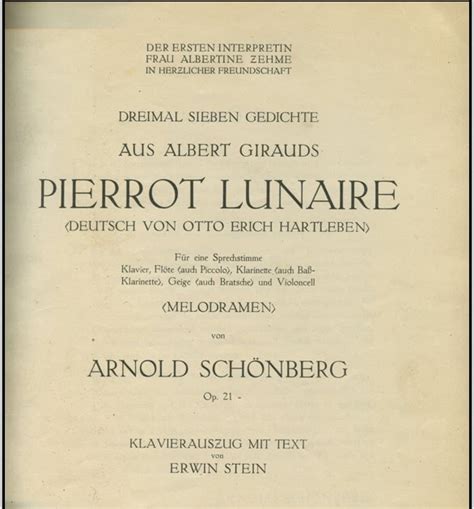 El Rincón Pierrotesco Pierrot Lunaire Op 21 1912