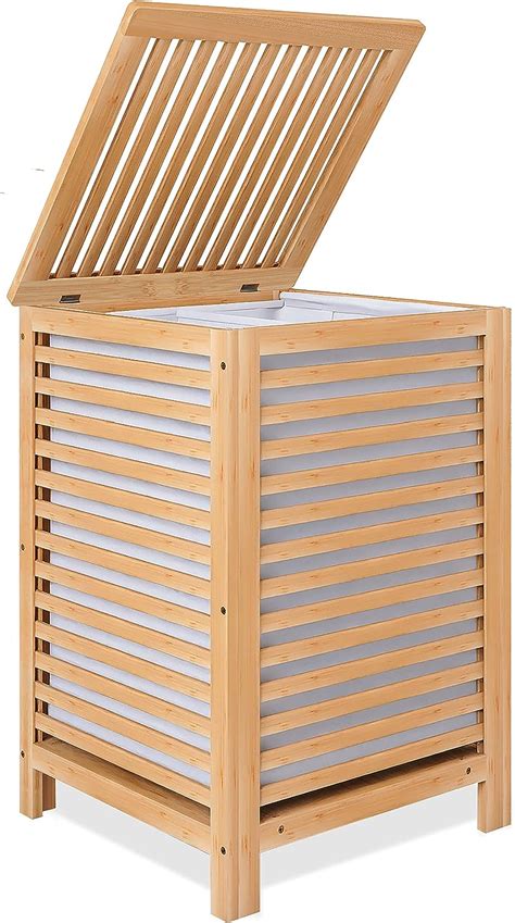 SMIBUY Double Laundry Hamper With Lid 120L Bamboo Laundry Basket With