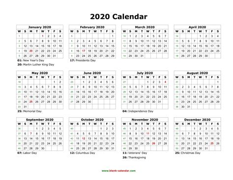 Sa 2020 Calendar With Holidays Calendar Template Printable