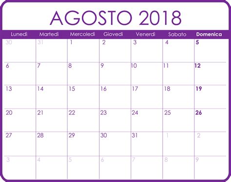 Calendario Agosto 2018 Agenda Agosto Per Stampare