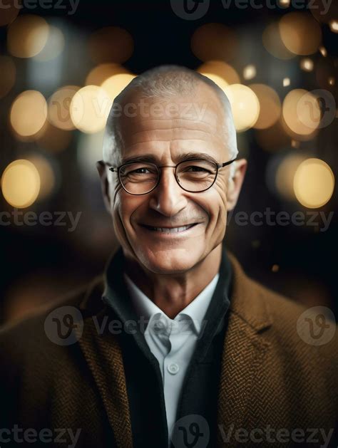 Ai Generative Head Shot Portrait Mature Grey Haired Man Wearing Glasses Standing Near Window