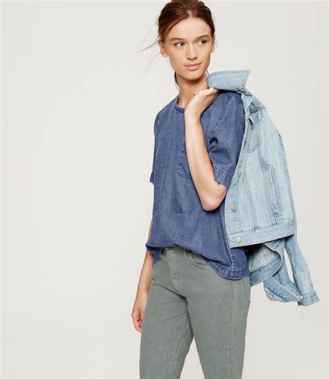 Button Back Chambray Shirt Loft Short Sleeve Chambray Shirt