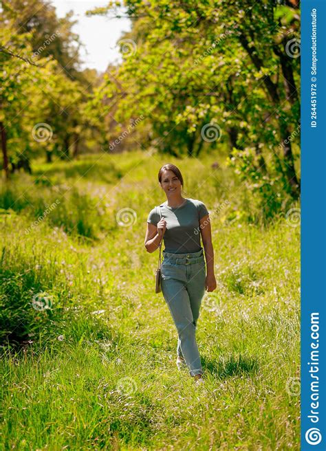 Young Pretty Woman Walking In The Forest Stock Photo Image Of Freedom