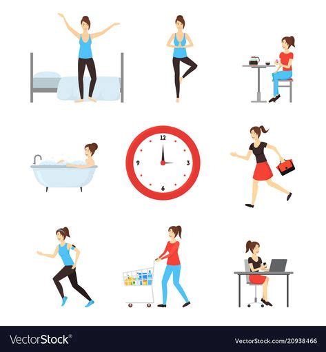 Cartoon Daily Routine Character Woman Set Everyday Lifestyle Concept