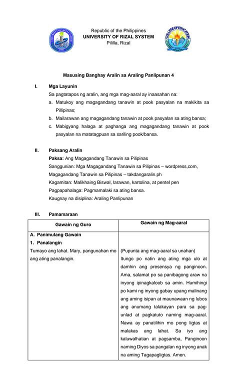 SOLUTION Detailed Lesson Plan In Ap Ang Magagandang Tanawin Sa Pilipinas Studypool