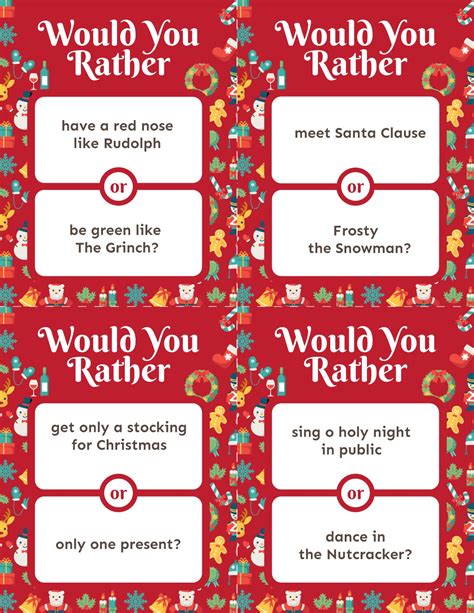 50 Christmas Would You Rather Questions Print Free Playfuns