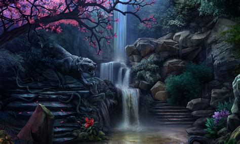 Wallpaper Waterfall Digital Art Garden 1600x960 Hitmx123