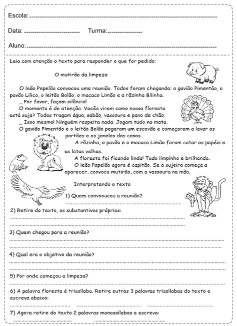 Atividade De Lingua Portuguesa 5 Ano Interpretação De Texto Texto Exemplo