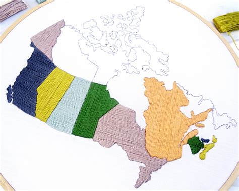 Canada Travel Map Hand Embroidery Pattern - Wandering Threads Embroidery