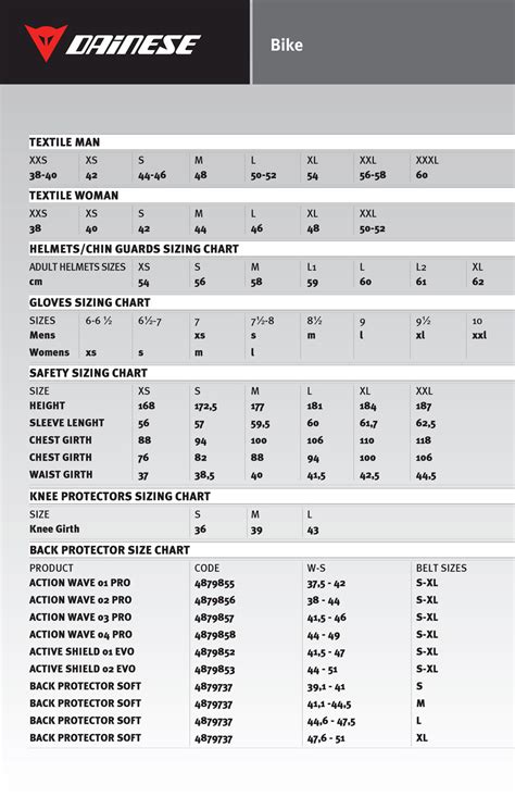 It's always better to measure twice and ship once. DAINESE: Sizing Guide