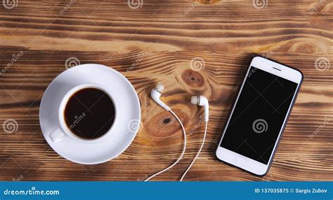 Coffee Smartphone And Headphones Stock Image Image Of Work Music