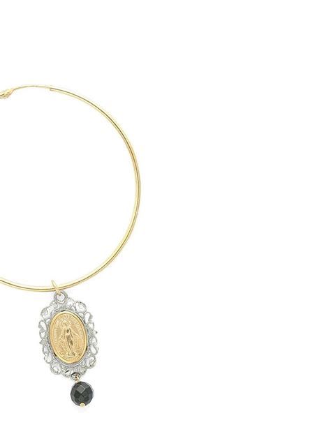 Dolce And Gabbana 18kt Yellow Gold Sapphire Coin Hoop Earrings