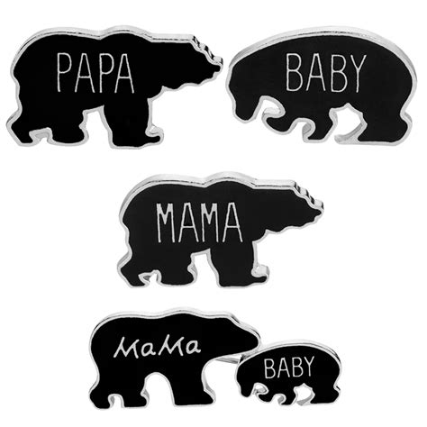 Mama Baby Bear Pins Enamel Animel Papa Mama Baby Bear Brooches Black