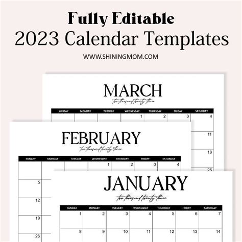 Editable Calendar Template 2023 Editable Monthly Calendar Free Monthly