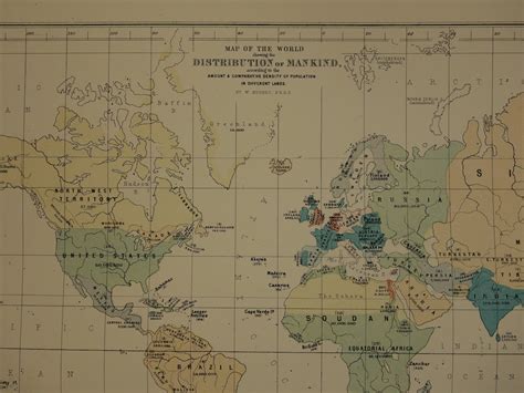 Old World Maps Large 1890 Original Antique Worldmap Poster Etsy