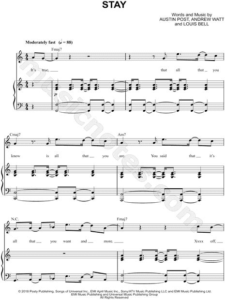 Post Malone Stay Sheet Music In C Major Transposable Download