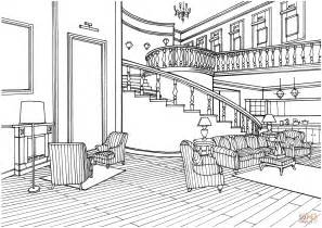 Dibujo De Sala De Estar Grande En Decoración Clásica Con Escaleras Para