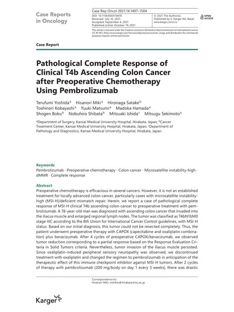Pdf Pathological Complete Response Of Clinical T4b Ascending Colon
