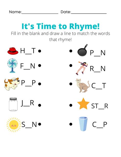 Rhyming Words Printable Worksheets Kindergarten And First Grade Etsy