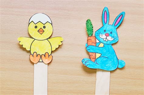 Bunny And Chick Stick Puppets Kids Crafts Fun Craft Ideas