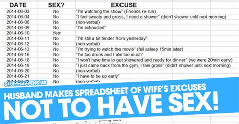Husband Makes Spreadsheet Of Wifes Excuses For Avoiding S3x Stuff